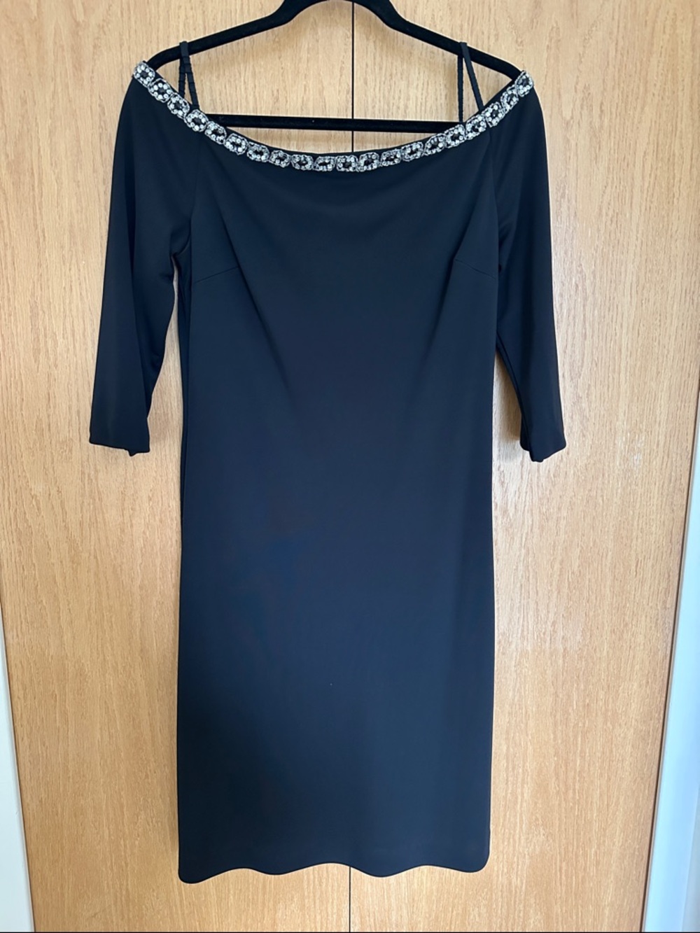 Stunning Black Off-the-Shoulder Dress with Jeweled Neckline